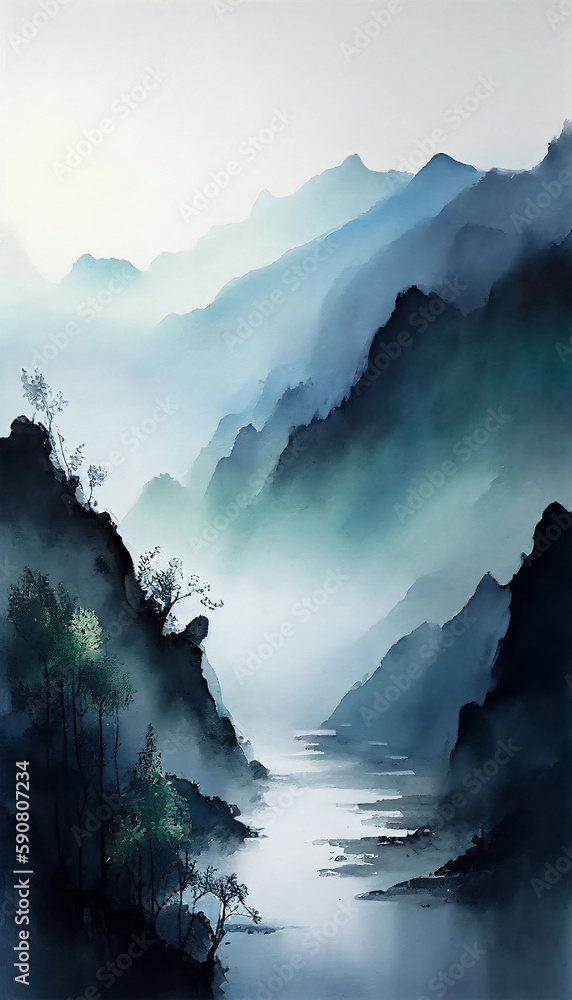 Photo new Chinese artistic conception abstract ink landscape background wall