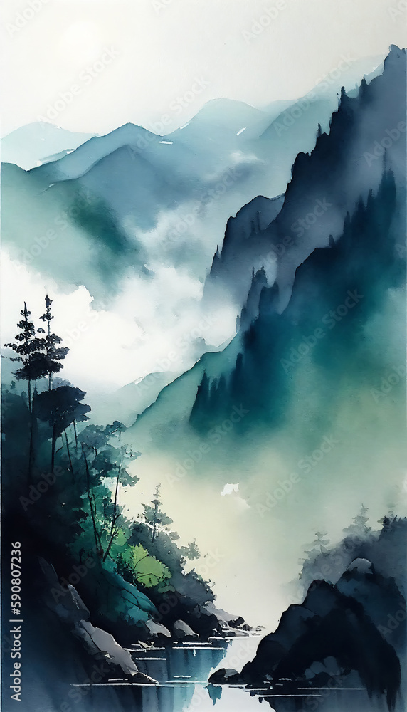 Photo new Chinese artistic conception abstract ink landscape background wall