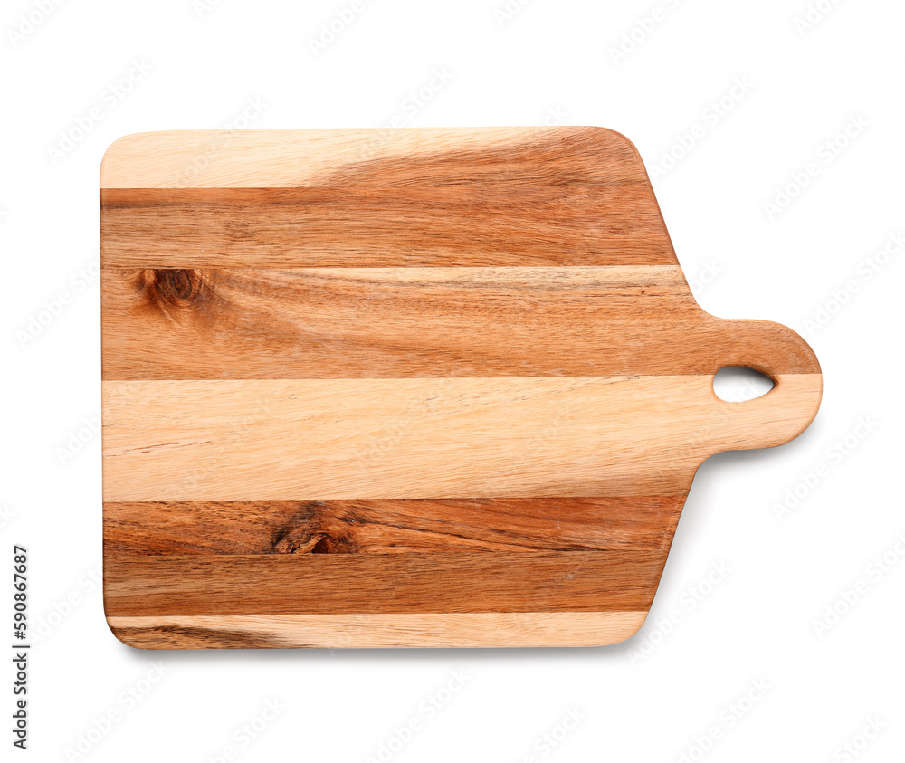 New wooden kitchen board on white background