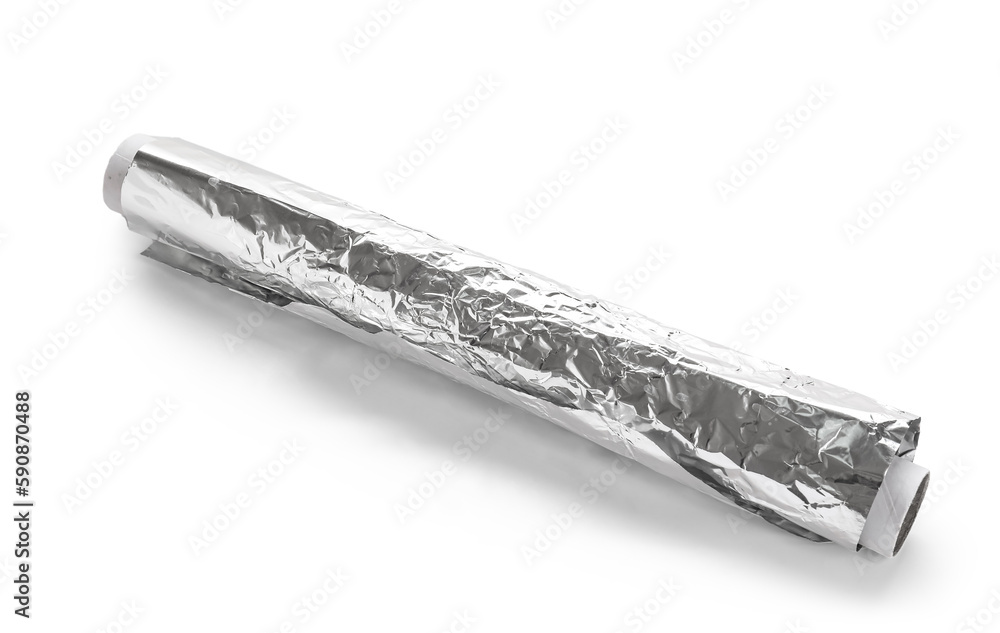 Aluminium foil roll on white background