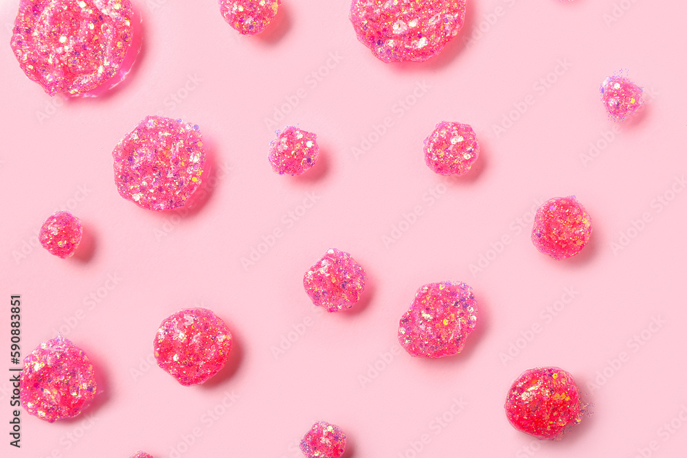 Glitter samples on pink background