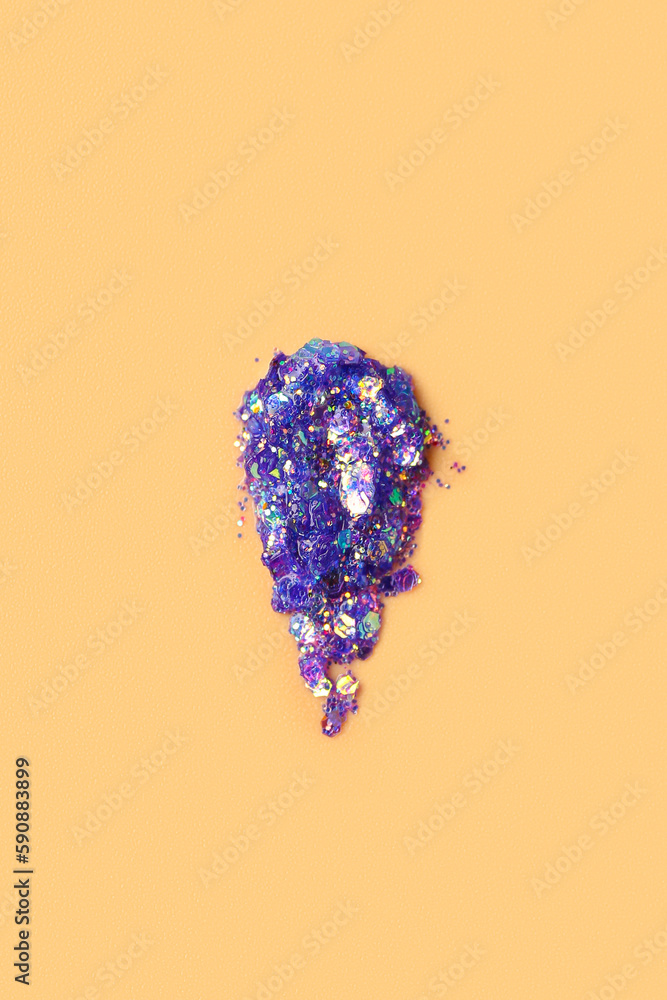 Purple glitter stroke on yellow background