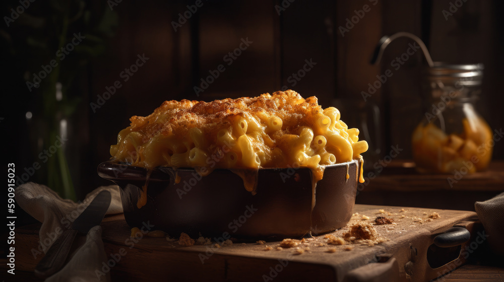 Baked macaroni and cheese Illustration AI Generative