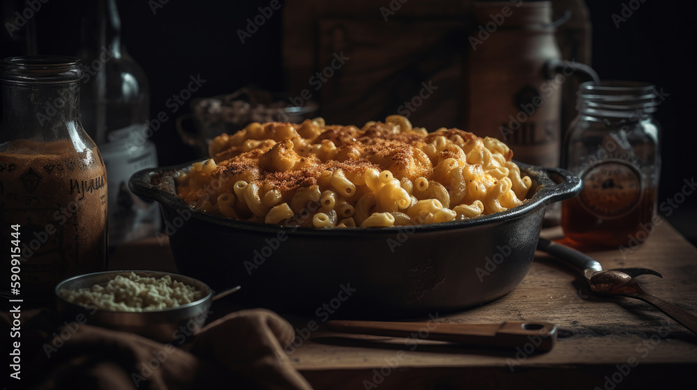 Baked macaroni and cheese Illustration AI Generative