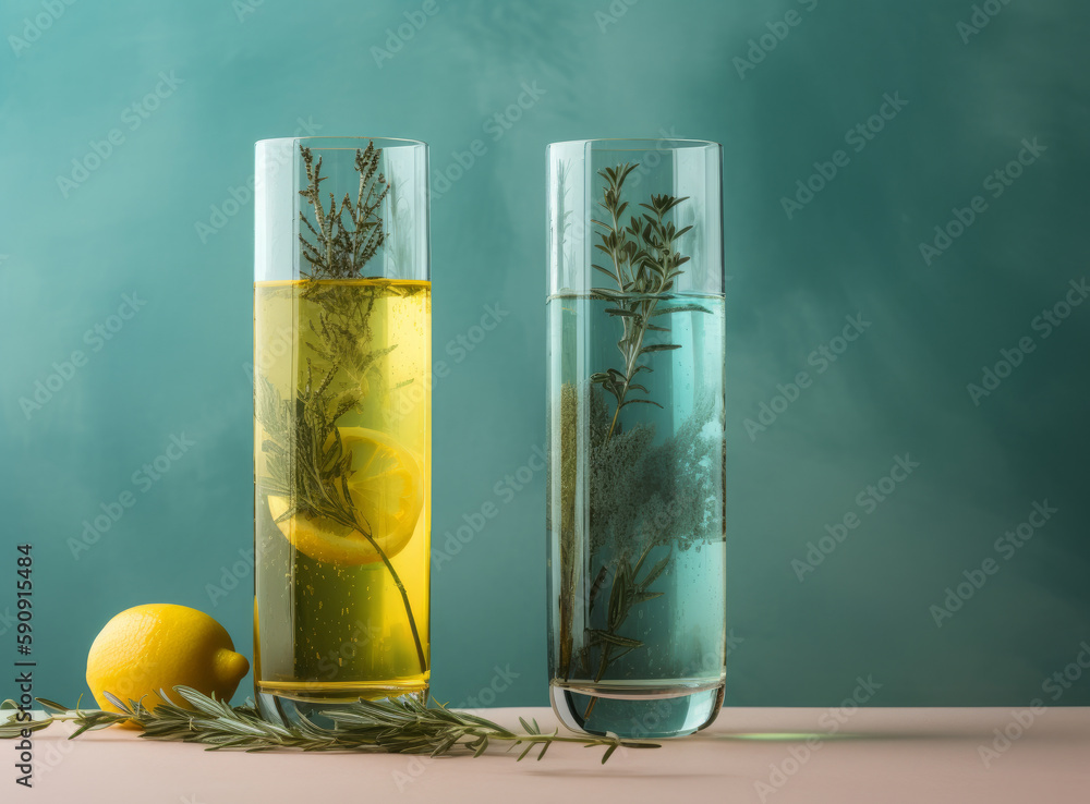 Lemonade with lemon. Illustration AI Generative.