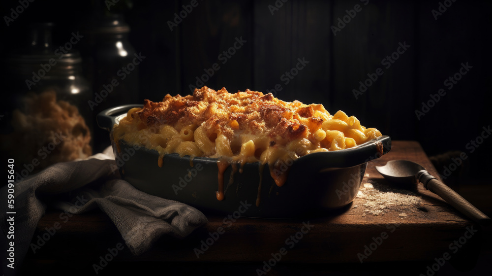 Baked macaroni and cheese Illustration AI Generative