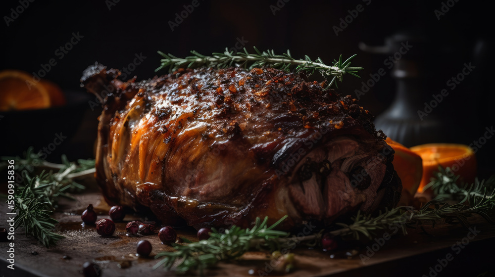 Roasted lamb. Illustration AI Generative.