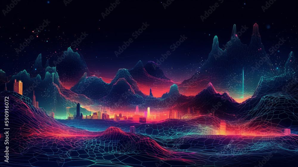 High tech futuristic computer graphics background, Illustration AI Generative.