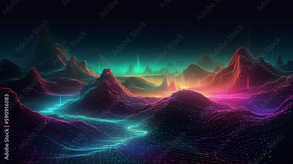 High tech futuristic computer graphics background, Illustration AI Generative.