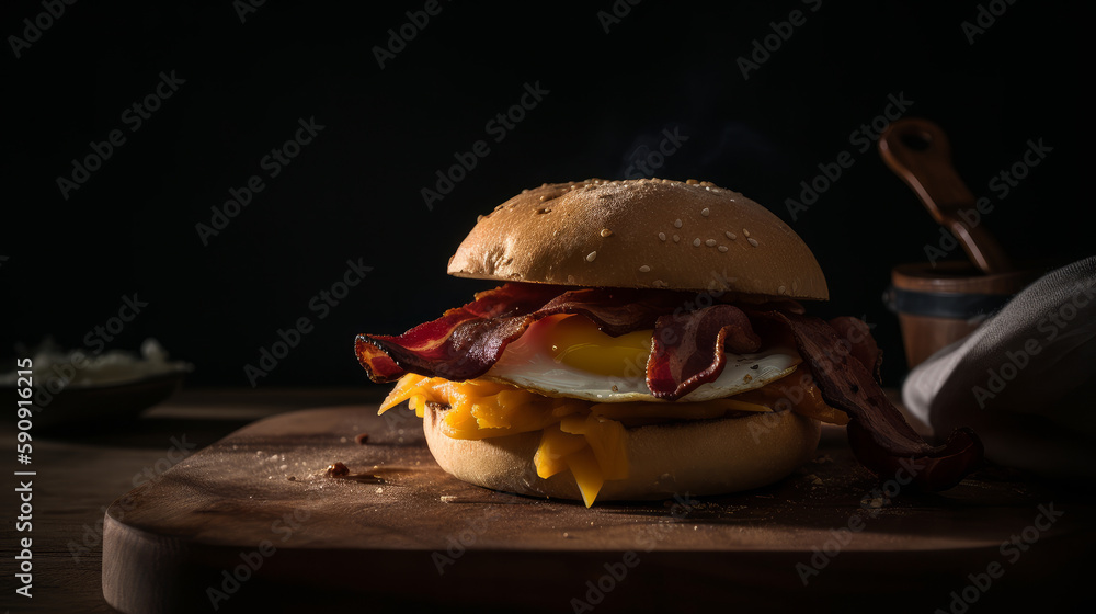 Bacon egg breakfast sandwich. Illustration AI Generative.