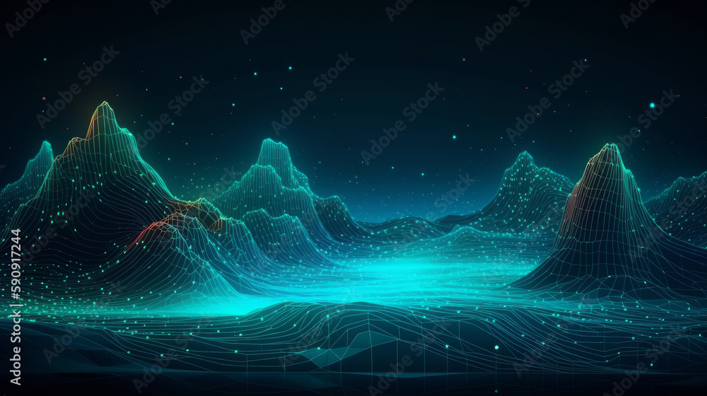 High tech futuristic computer graphics background, Illustration AI Generative.