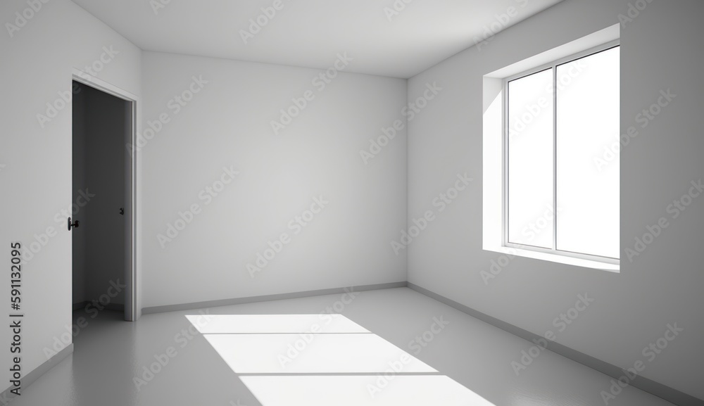 White empty bright room with a window, minimalist style, interior mockup