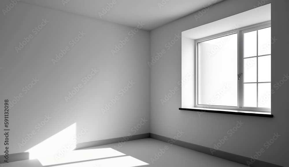 White empty bright room with a window, minimalist style, interior mockup