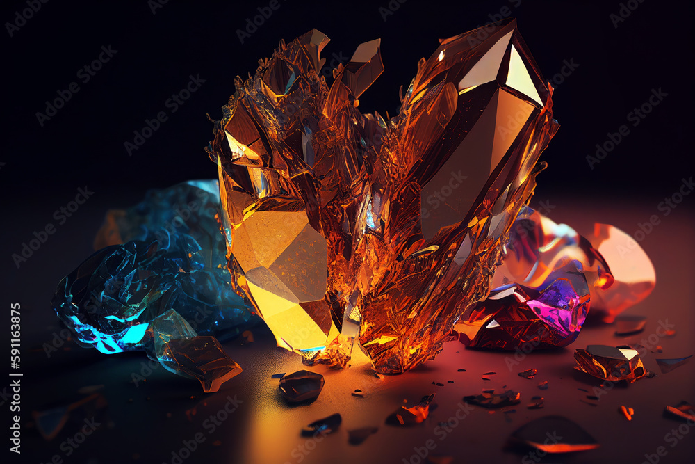 Colorful mineral isolated on dark background. Ai generated.