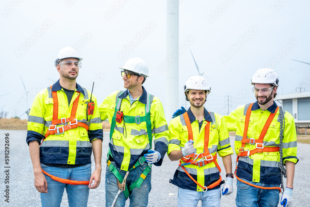 Engineers inspection wind energy generation,Wind turbine farm generator by alternative green energy.