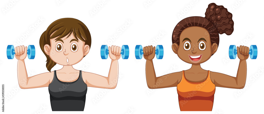 Puberty Girls Holding Dumbbells