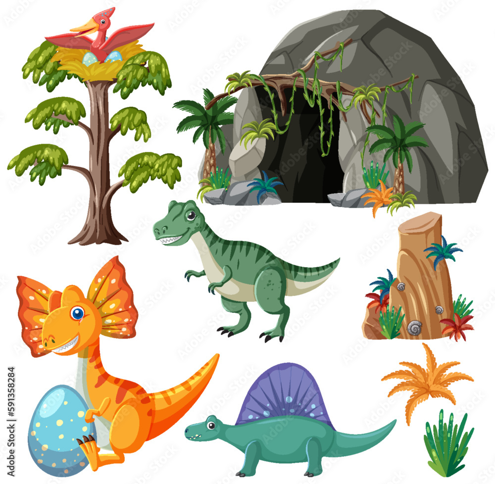 Dinosaurs and Natural Elements Vector Collection