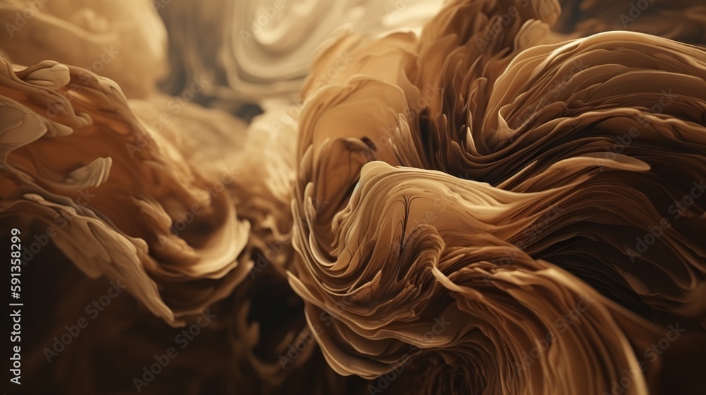 Closeup of caramel vortex. Swirl of sweet golden cream. Generative AI