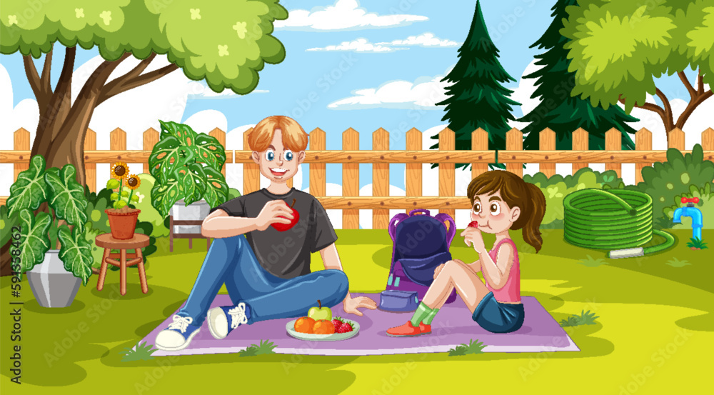 Teenage Enjoying Picnic Outdoor Scene