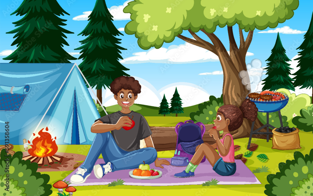 Teenage Enjoying Picnic Outdoor Scene