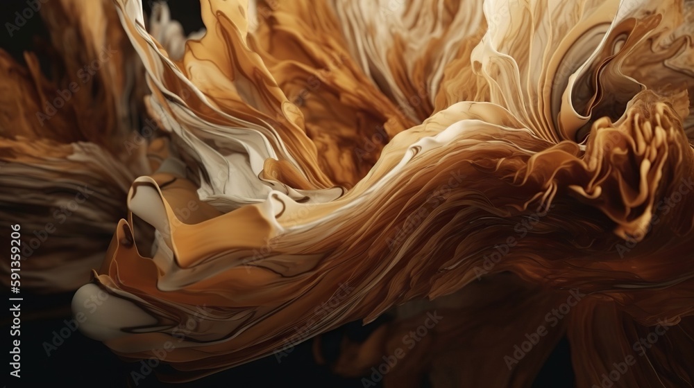 Closeup of caramel vortex. Swirl of sweet golden cream. Generative AI