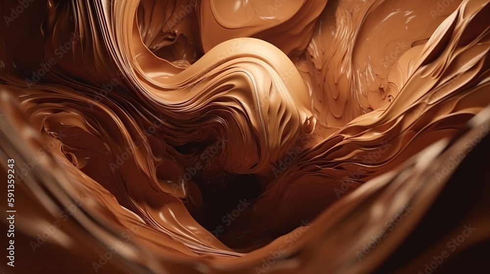 Closeup of caramel vortex. Swirl of sweet golden cream. Generative AI