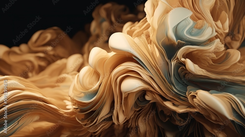 Closeup of caramel vortex. Swirl of sweet golden cream. Generative AI