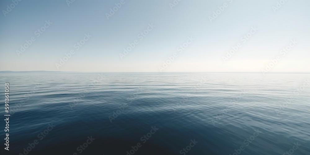 Panorama landscape of empty blue sea and sky blue background. Generative AI