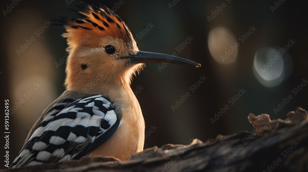 Hoopoe bird close up with forest background. Generative AI