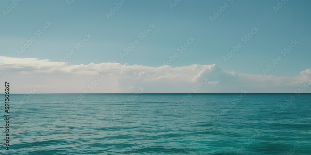 Panorama landscape of empty tropical turquoise sea and sky blue background. Generative AI