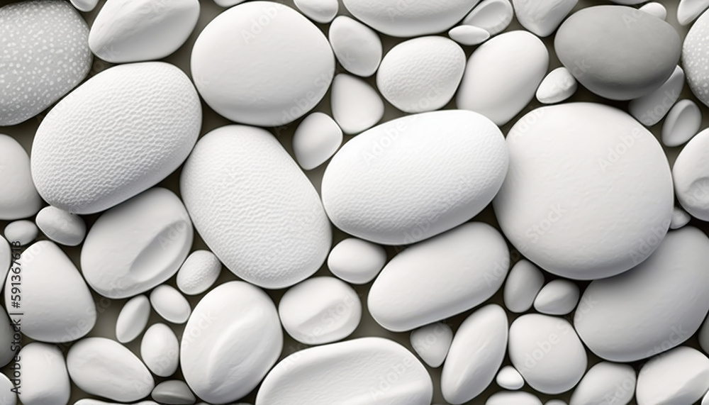 White pebble stones texture. Light natural rock backdrop. Generative AI