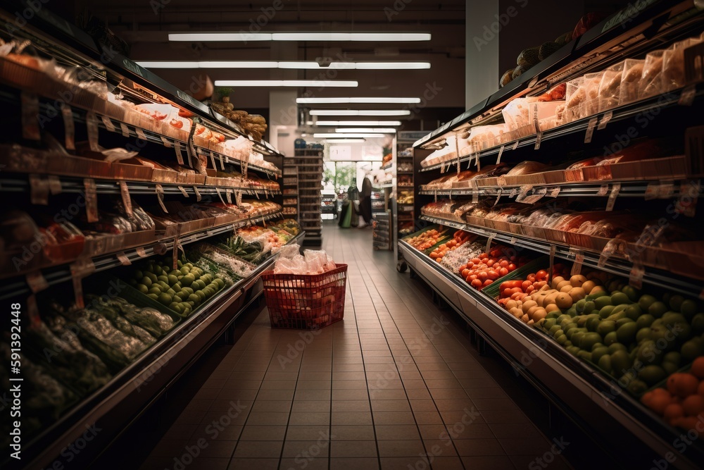  a grocery store filled with lots of fresh fruits and veggies on shelves and a person standing in th