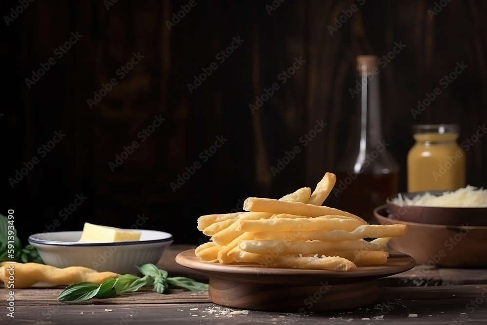  a wooden table topped with a plate of food and a bowl of cheese on top of a wooden table next to a 