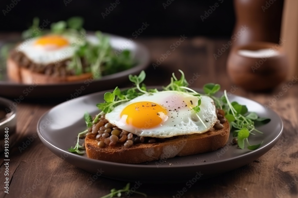  two plates of food on a table with a cup of coffee and a spoon on the table next to it and a plate 