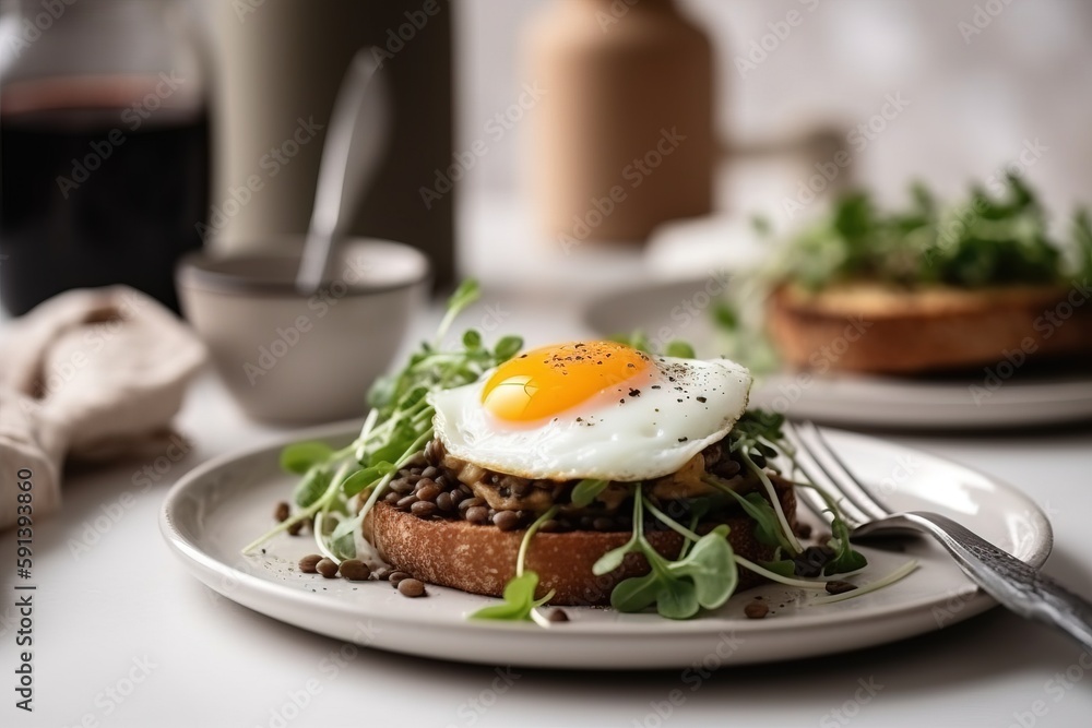  a plate of food on a table with a fork and a glass of wine in the background and a cup of coffee in