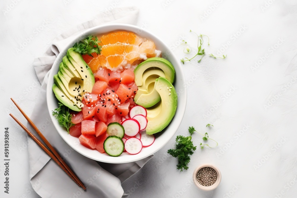  a white bowl filled with different types of vegetables and fruits on top of a white table cloth nex