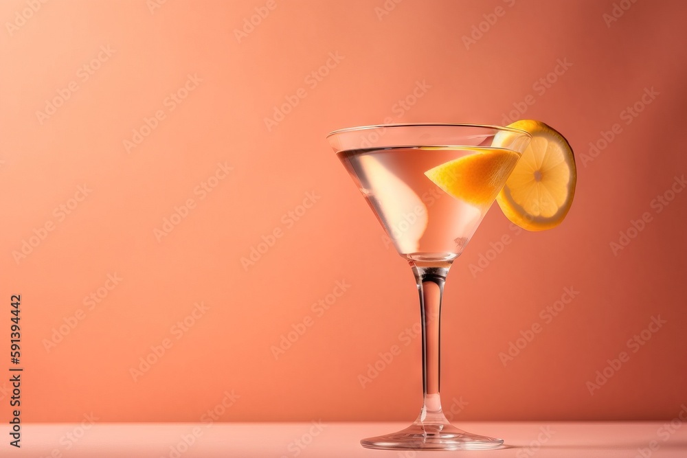  a glass filled with a drink with a lemon wedge on top of it and a slice of lemon on the rim of the 