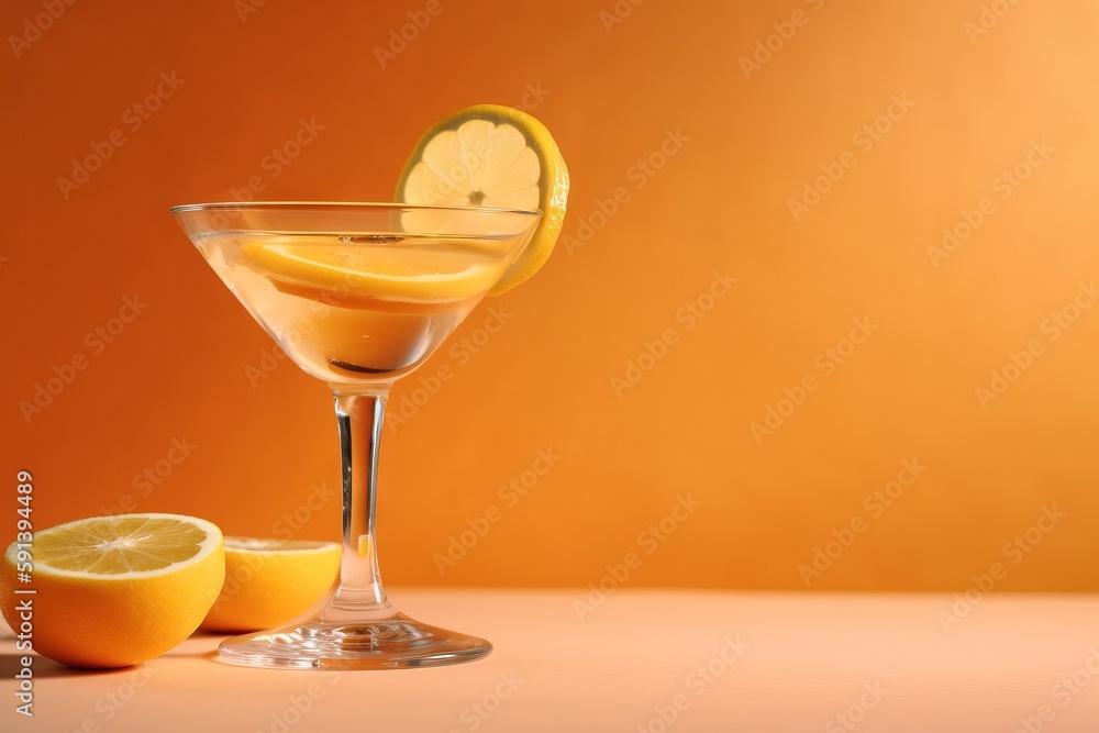  a glass of orange juice with a slice of lemon on the rim of the glass and a half of the orange on t