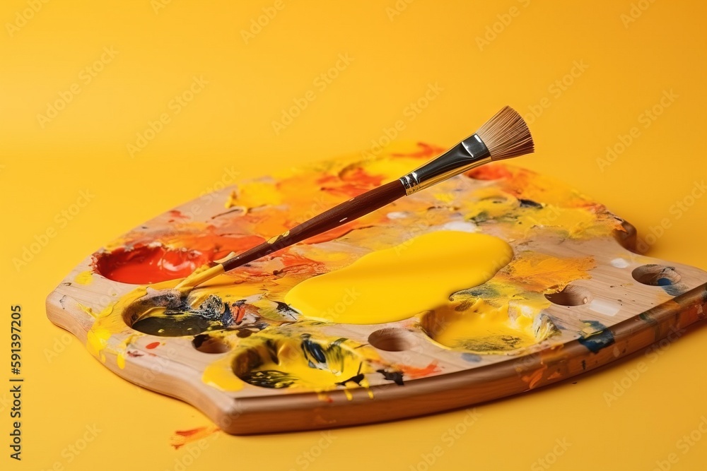  a paint palette with a paintbrush on top of it and a palette of paint on the bottom of the palette 