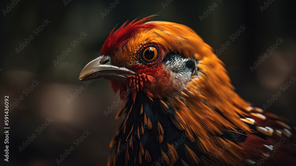 Golden pheasant close up with forest background. Generative AI