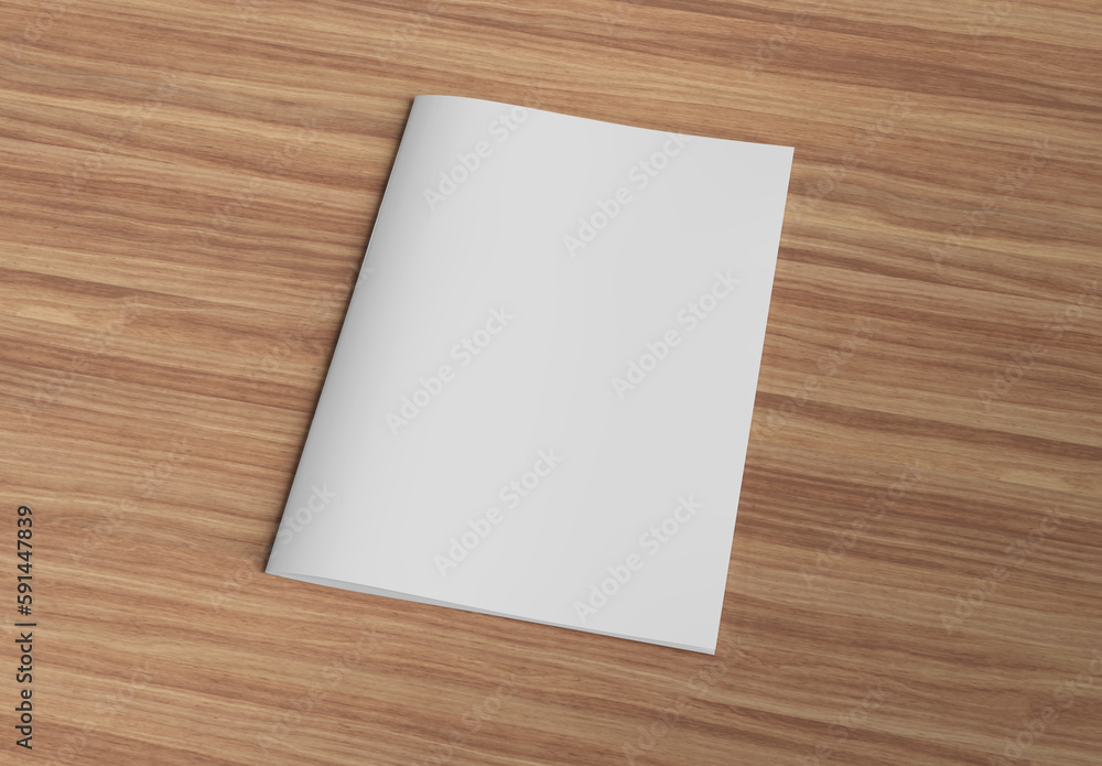 Magazine cover mockup on wood background. 3d rendering