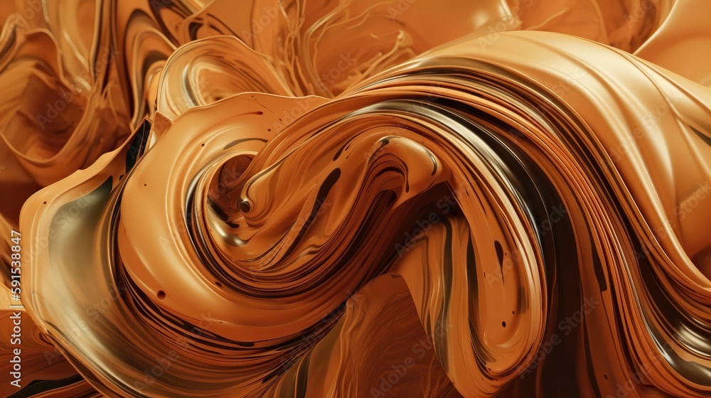 Closeup of caramel vortex. Swirl of sweet golden cream. Generative AI