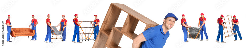 Loaders with armchair on white background