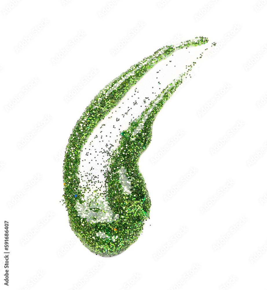 Green glitter stroke on white background