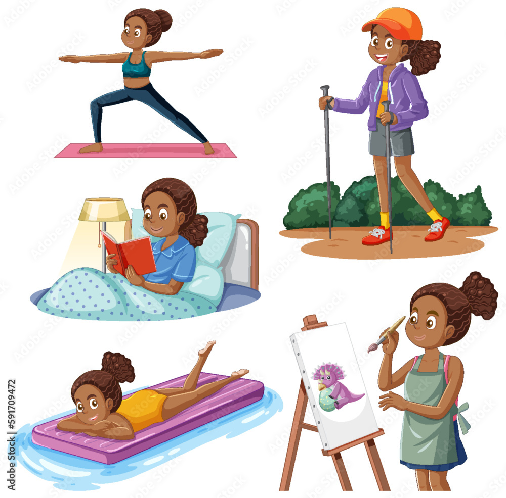 African American Girl Doing Different Activities