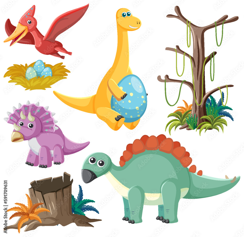 Dinosaurs and Natural Elements Vector Collection