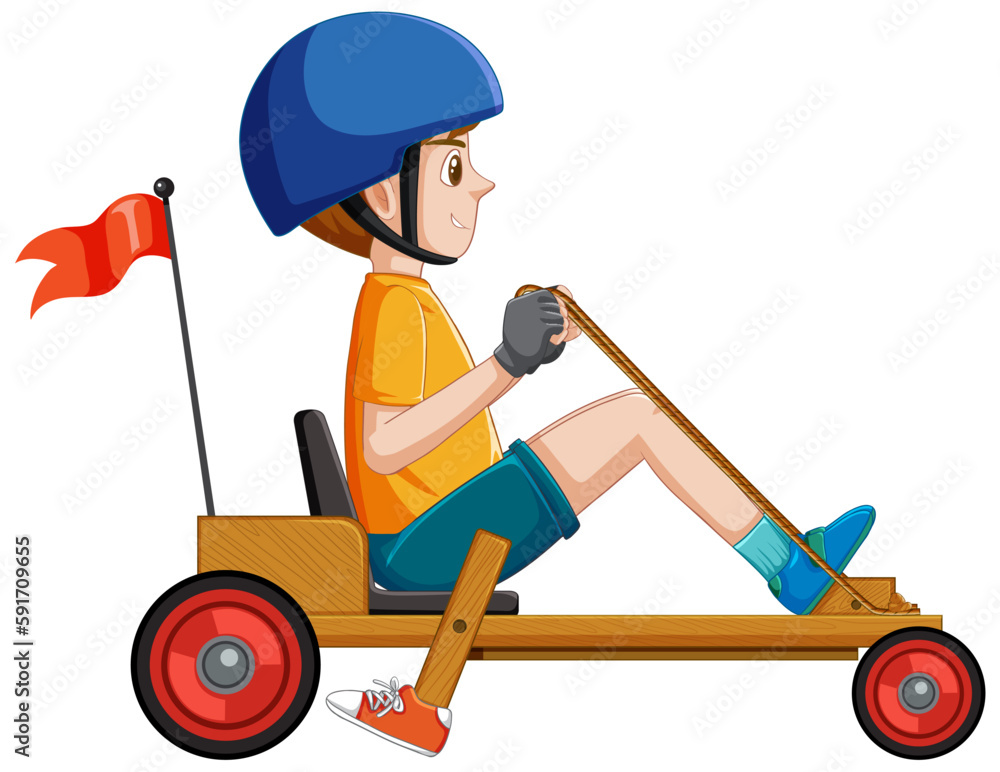 Boy driving Billy cart