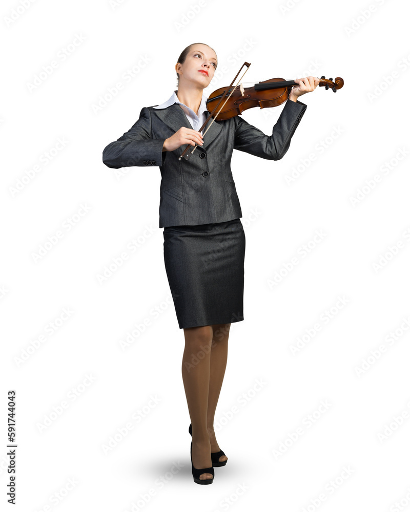 Young businesswoman playing the violin