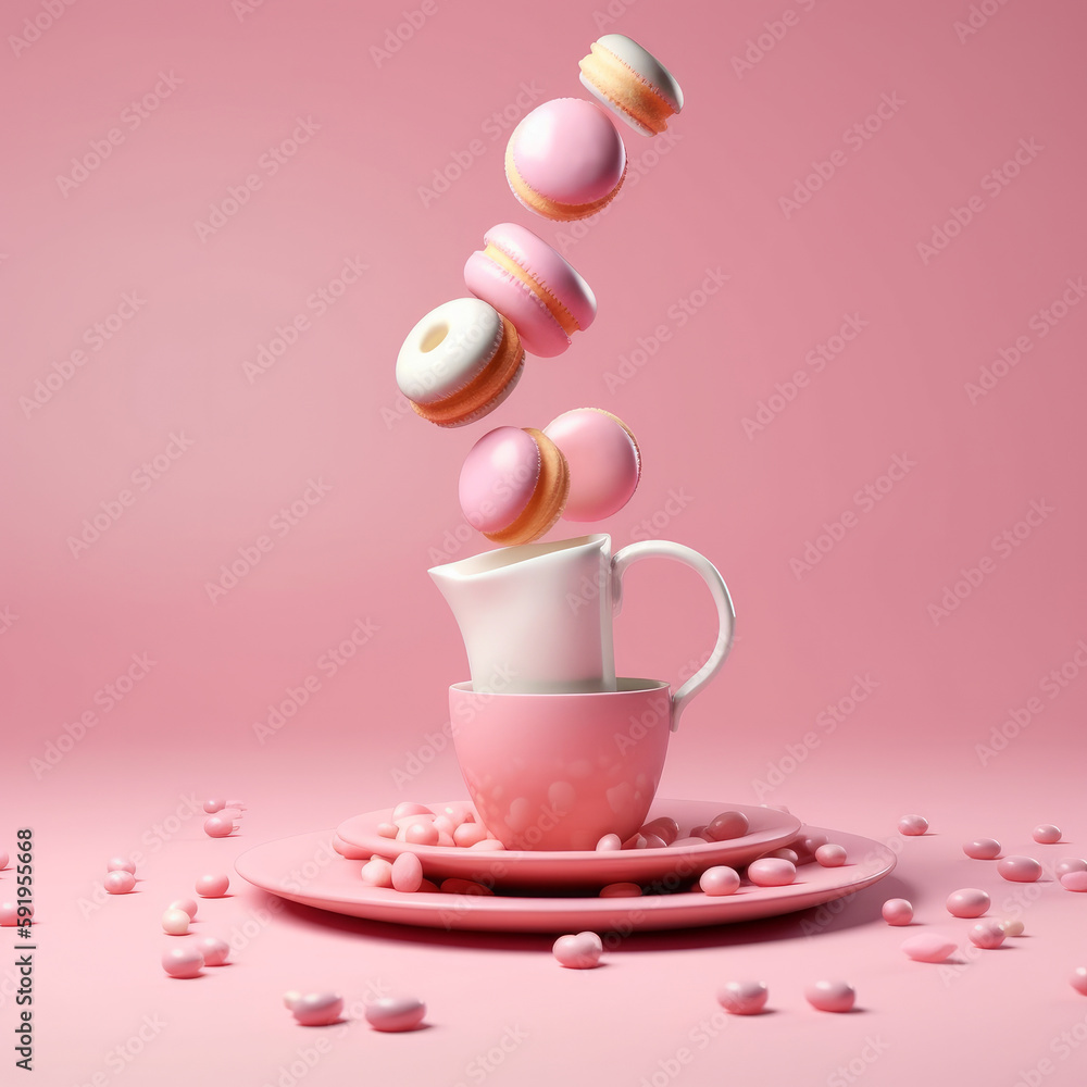 Floating donuts. Illustration AI Generative