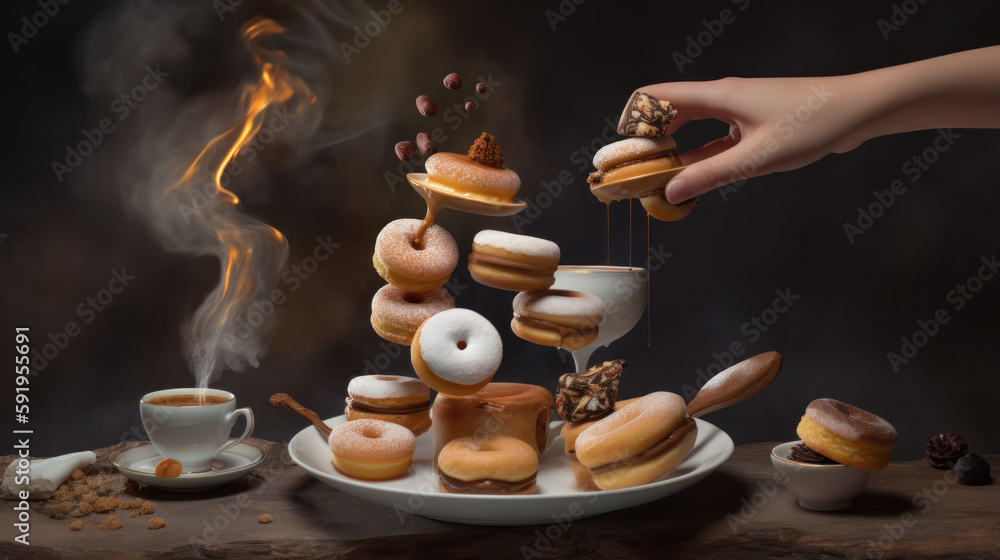 Floating donuts. Illustration AI Generative